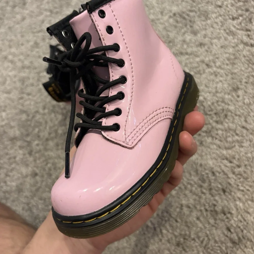 Dr. Martens Patent Leather Pink Toddler Combat Boots - SZ 9c Childs Kids Shoes